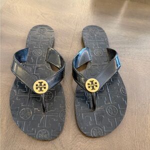 Tory Burch Black Jelly Thong Sandals with Gold Logo - “Thora” - size 7